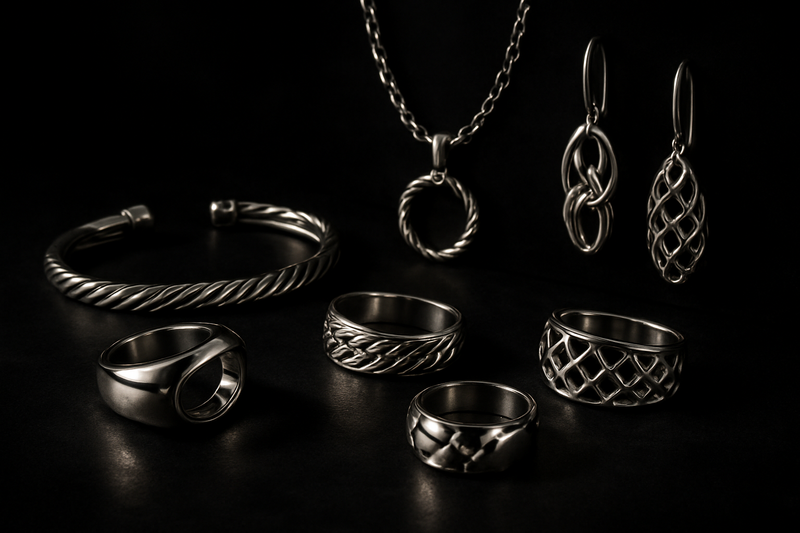 silver jewelry high end dark themed